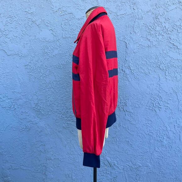 Red 80s Color Block Windbreaker Preppy Jacket Size Large - Picture 3 of 8
